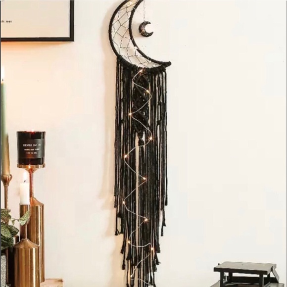 Other - Black Crescent Moon Macrame Wall Hanging with Lights